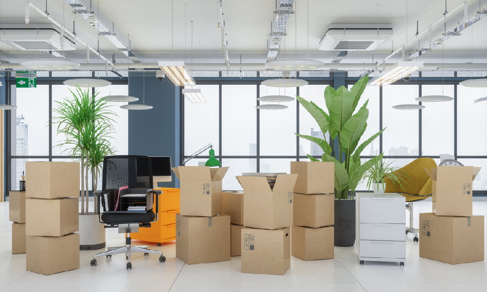 a business packing up and getting ready to undergo an office relocation